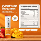 TONE Strawberry Mango supplement facts panel: 5g creatine monohydrate, 550mg sodium, 400mg potassium, 30mg magnesium, vitamins C, B6, D and B12