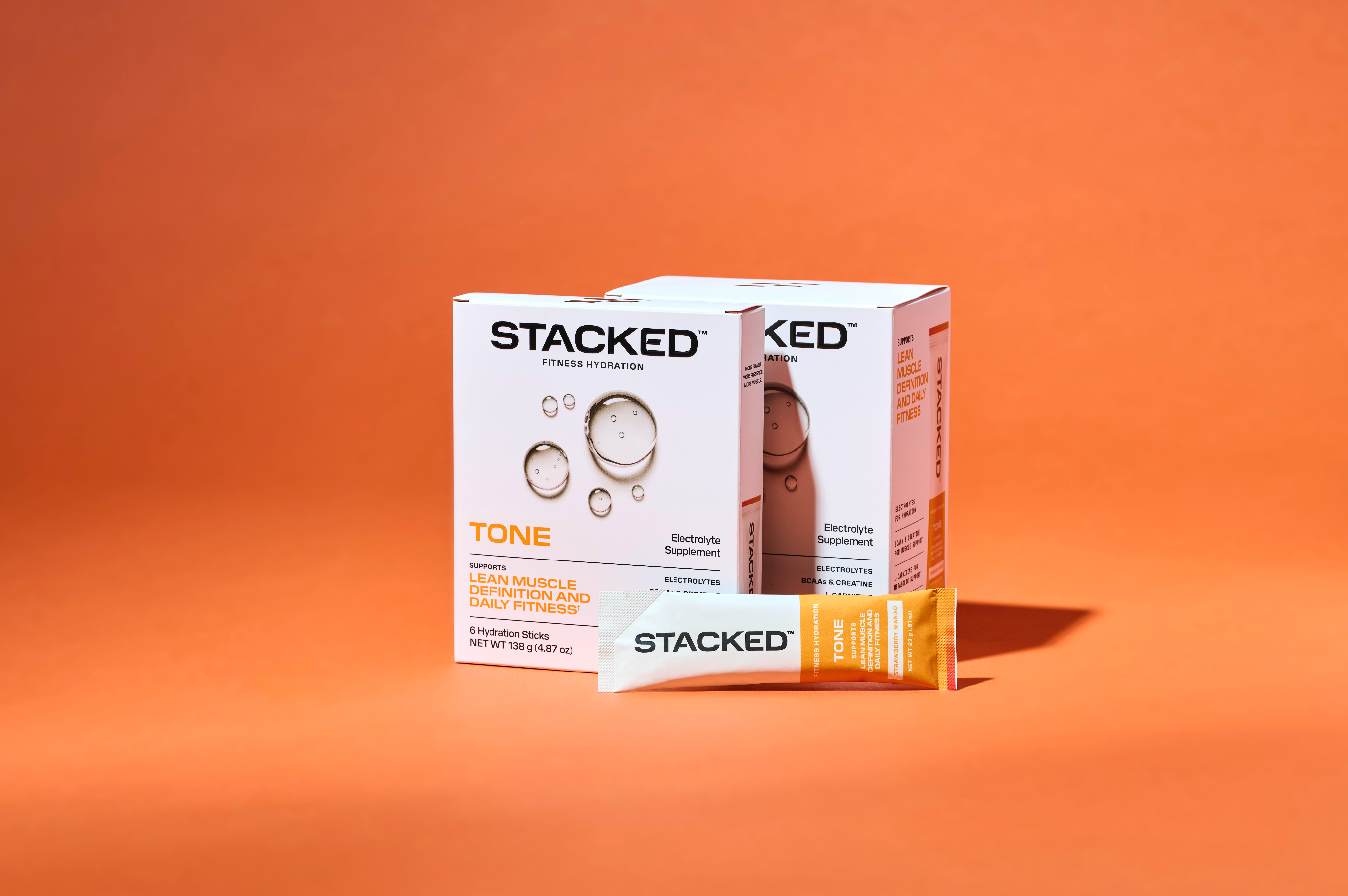 Stacked supplement boxes on an orange background